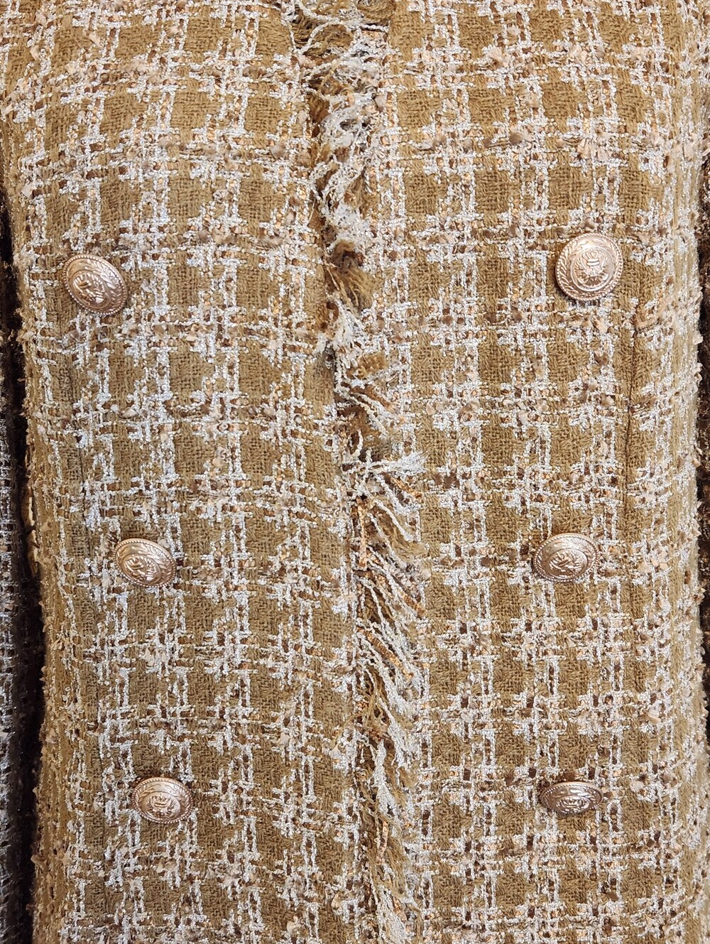 💛Elie Tahari💛 - Metallic Gold/Sparkle Desert Open Front Bouclé Tweed Jacket - Picture 10 of 16